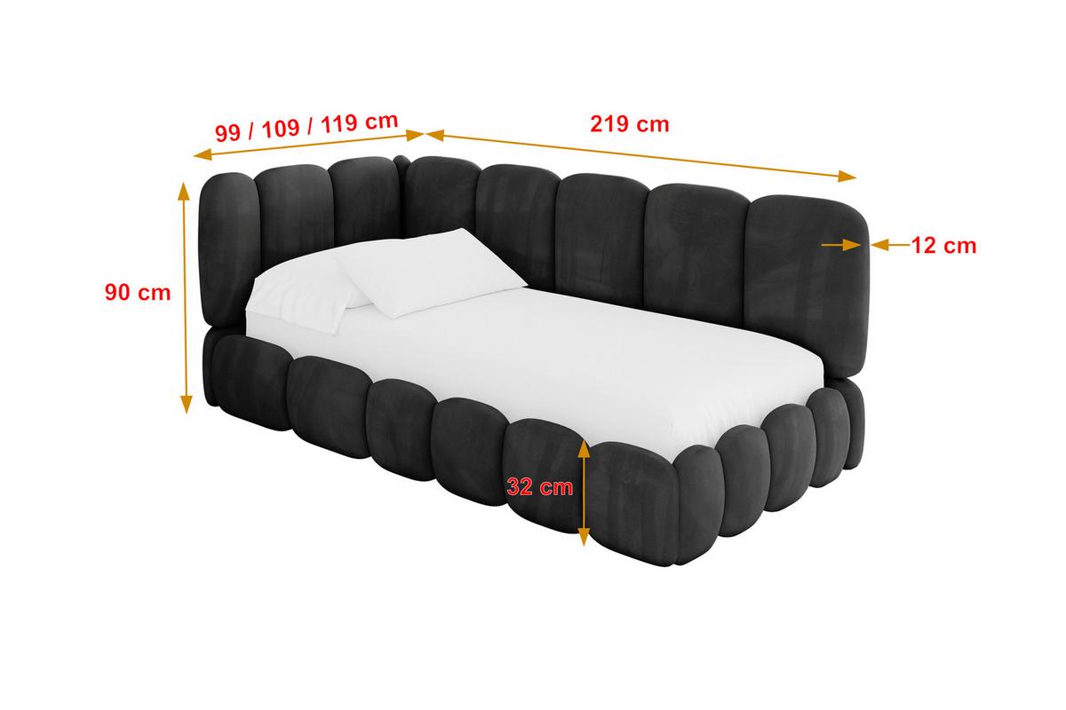 EINZELLBETT Jugendbett mit Bettkasten, Rechts - AVRY 80x200 Schwarz - Anthrazit, Holzwerkstoff/Textil (80/200cm) - ALTDECOR