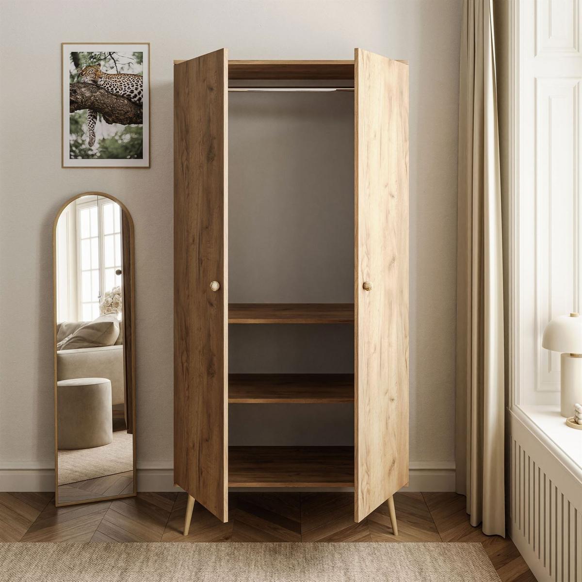 KLEIDERSCHRANK Zweitüriger HARMONY Craft Gold Eiche - Eichefarben, Holzwerkstoff (100/202/52cm) - Lookway