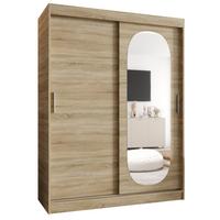 SCHIEBETÜRENSCHRANK mit Spiegel ROYAL 200/150/62 2-türig - Silberfarben/Sonoma Eiche, Holz (150/62/150cm) - MÖBEL KRYSPOL