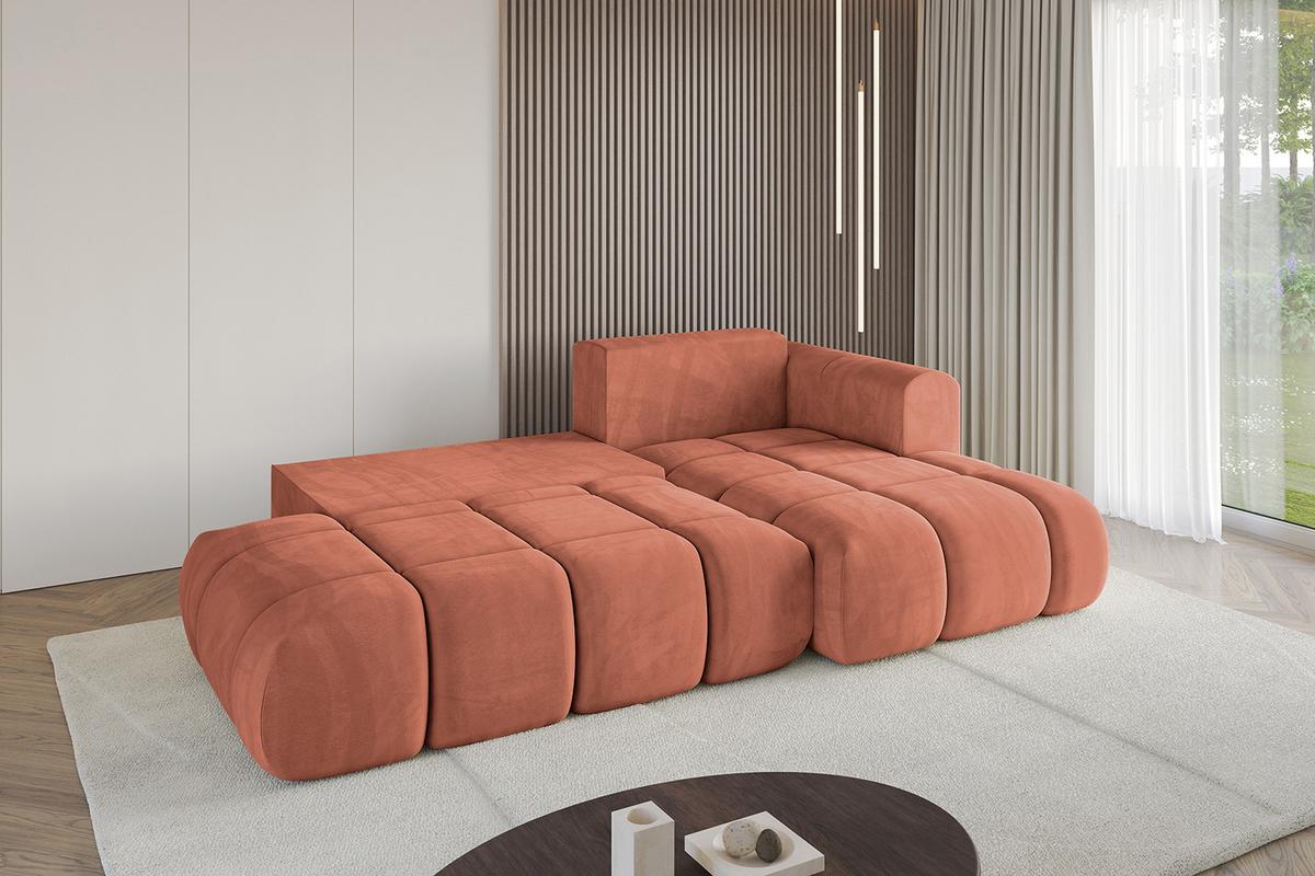 ECKSOFA Ottomane Rechts CLOUD-L 280x185x90 Apricot Velours - Koralle, Holzwerkstoff/Kunststoff (185/280cm) - ALTDECOR