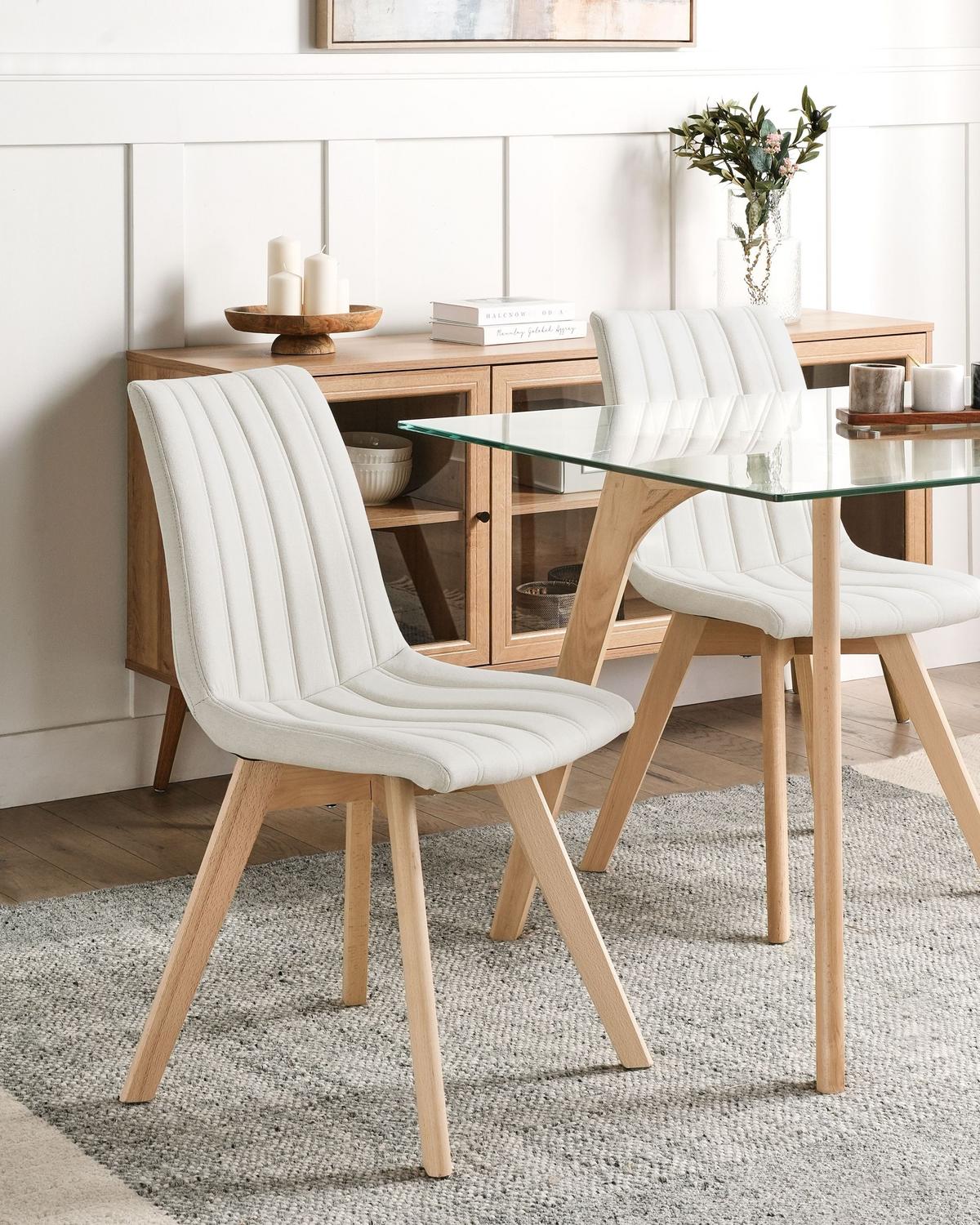 ESSZIMMERSTUHL 2er-Set Stoff Cremeweiß Calgary - Weiß, Textil (48/86/56cm) - Beliani