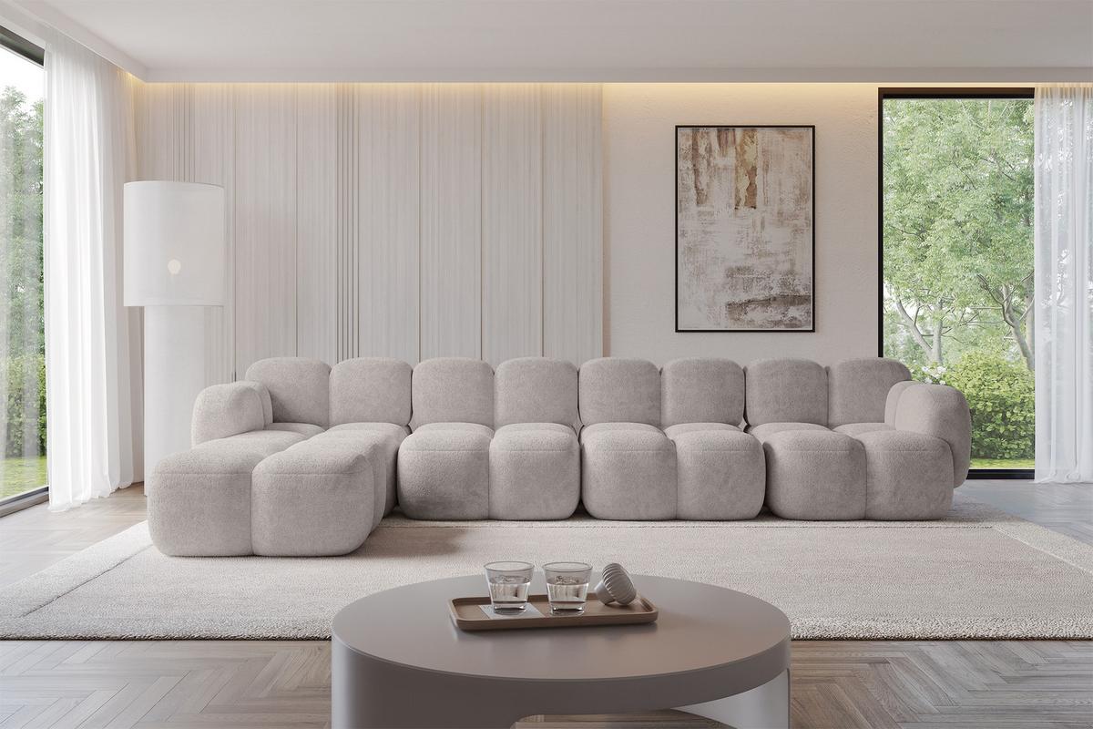 ECKSOFA modulares Sofa Links Miko-L3 390x205x75 Hellgrau Velours - Hellgrau/Schwarz, Holzwerkstoff/Kunststoff (390/205cm) - ALTDECOR