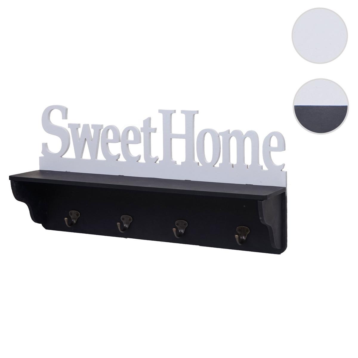 WANDGARDEROBE SWEET HOME 4 HAKEN Schwarz, Reinweiß - Schwarz/Weiß, Holz (60/30/13cm) - MCW