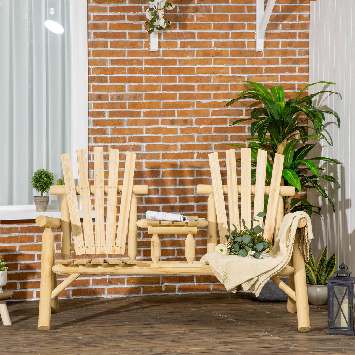 GARTENBANK mit Tisch, Massivholz, Natur, 157 x 88 x 103 cm - Naturfarben, Holz (88/103/157cm) - Outsunny