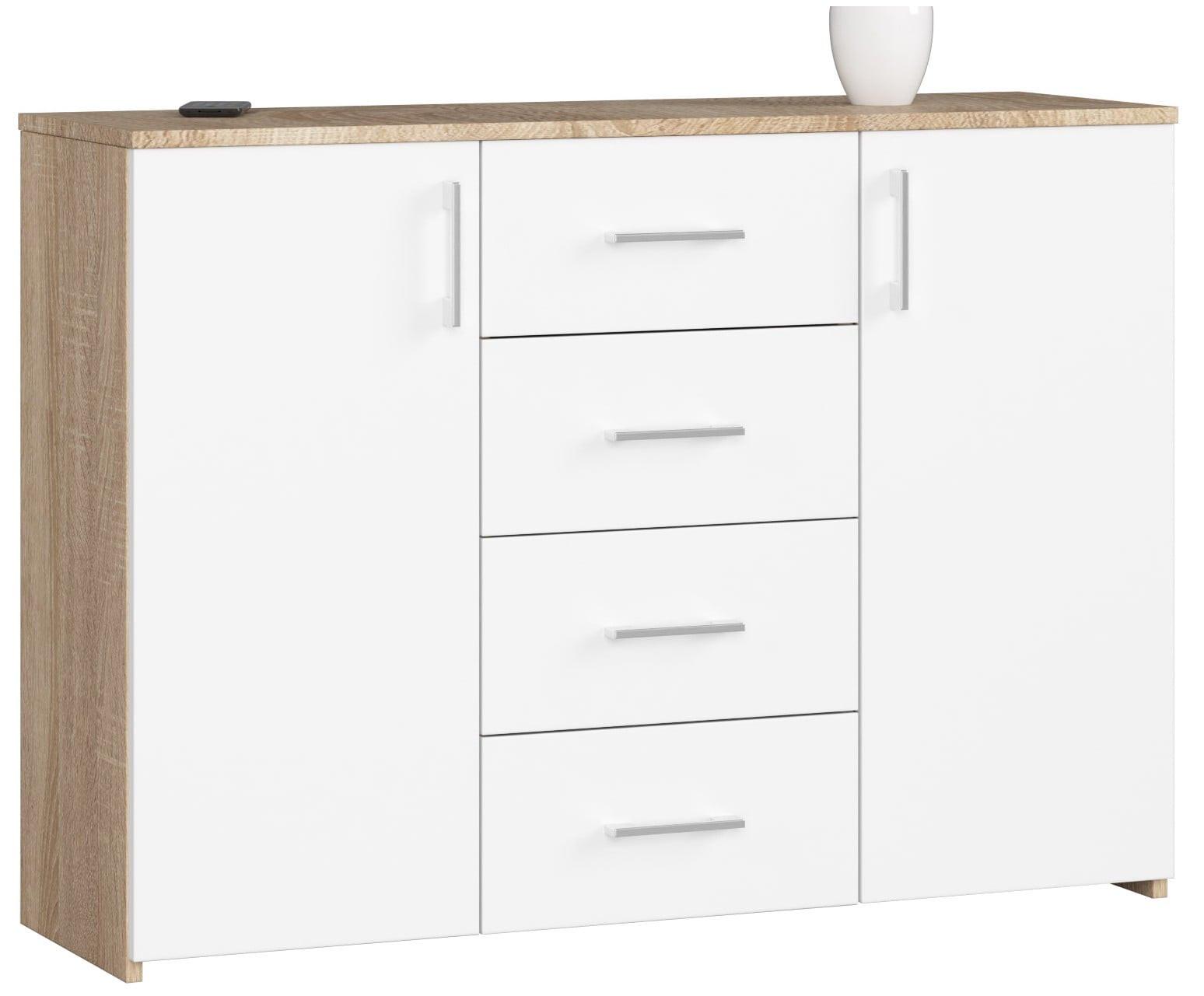 KOMMODE Eiche Sonoma, Weiß 80/110/35 - Weiß, Holzwerkstoff (110/80/35cm) - RAUMHIRSCH FURNITURE