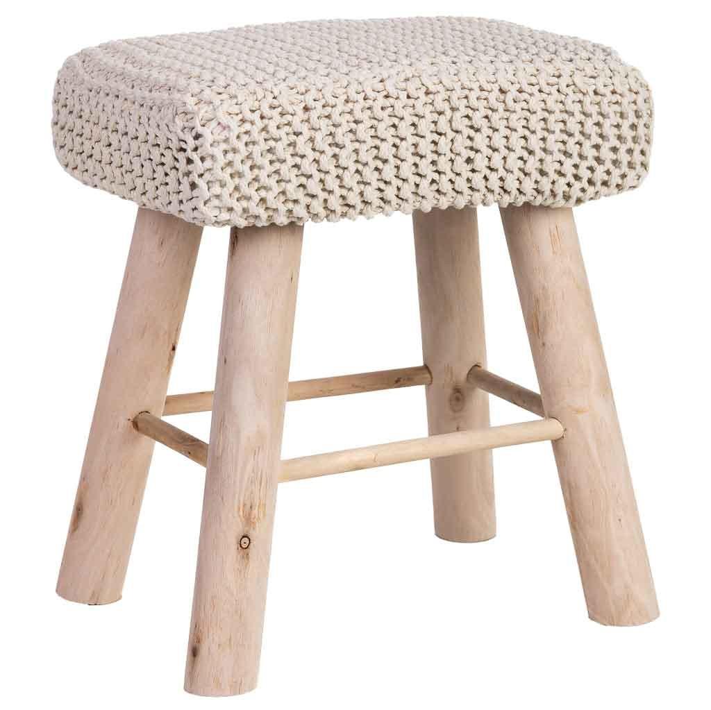 HOCKER aus Holz und Baumwolle, weiß, 26x39x44cm - Weiß, Holz (26/44/39cm) - Wanderlust