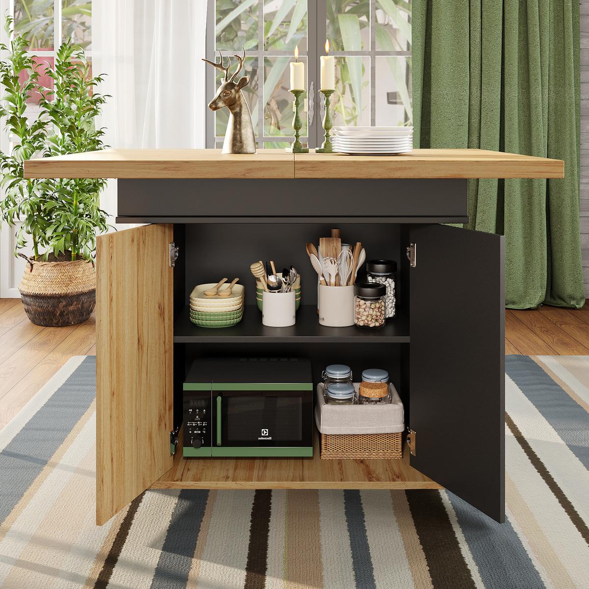 ESSTISCH Ausziehbar 110-140cm Schwarz & Natur Teleskoptisch mit Stauraum - Naturfarben, Holzwerkstoff (80/110/75cm) - Urban Meuble