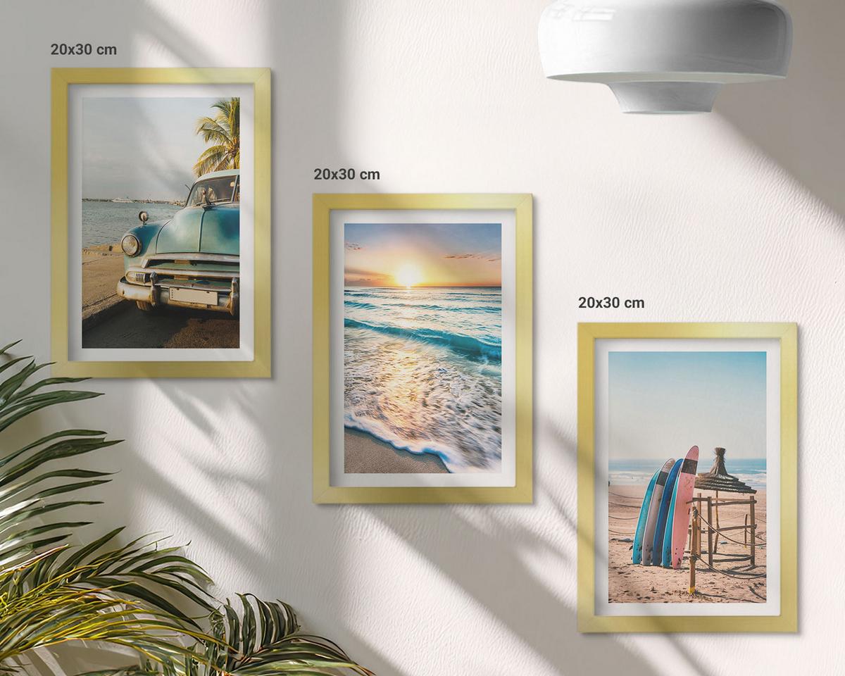 BILDER SET 3er Set - 20x30 cm Goldrahmen - Sonnenuntergangsurlaub in Miami - Goldfarben, Kunststoff (20/30cm) - TULUP