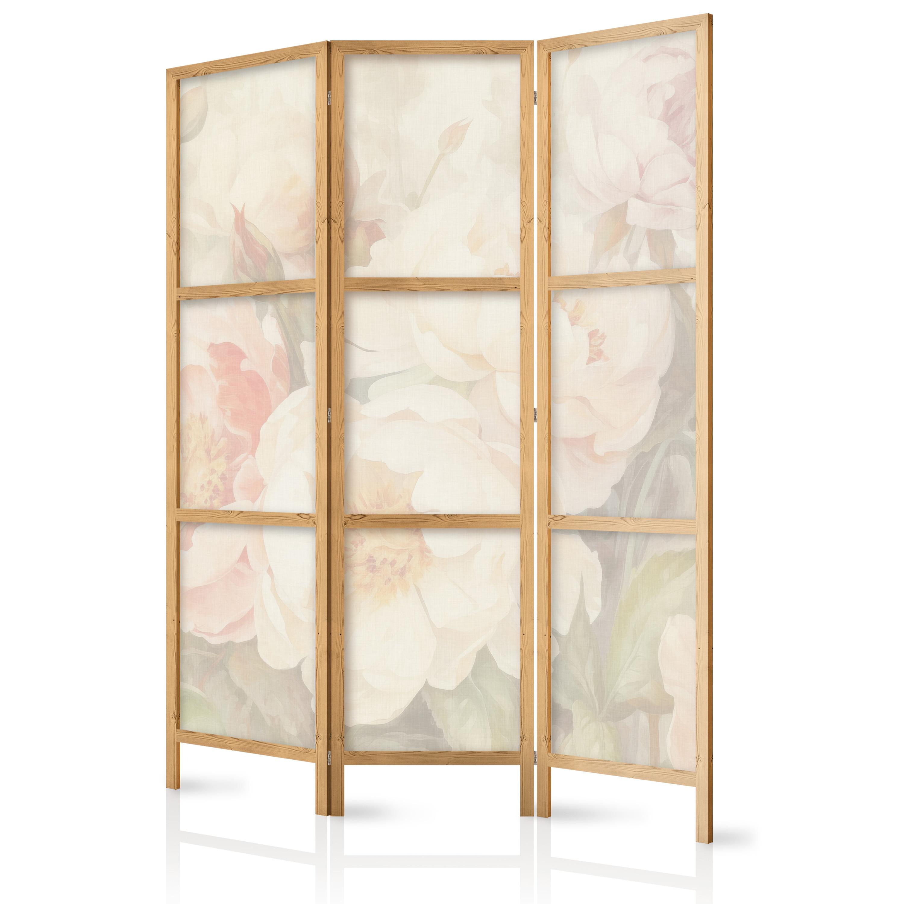 PARAVENT Japanischer 3-tlg 135x172 cm Pastellblumen - Beige, Holz/Textil (135/172/3cm) - Muralo