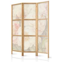PARAVENT Japanischer 3-tlg 135x172 cm Pastellblumen - Beige, Holz/Textil (135/172/3cm) - Muralo