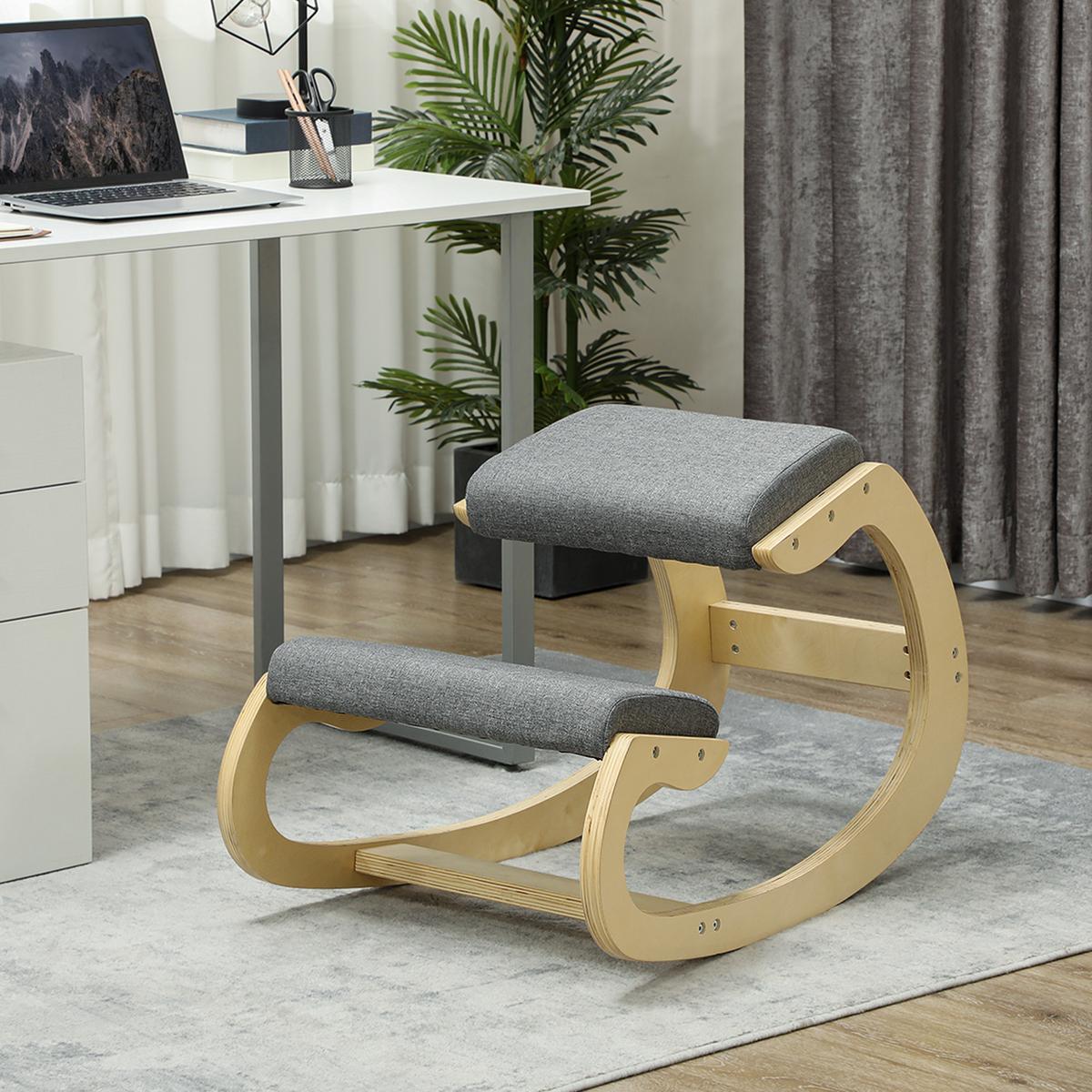 ERGONOMISCHER Kniehocker für Homeoffice, verbessert die Körperhaltung, Grau - Grau, Holz/Textil (85/55/55cm) - HOMCOM