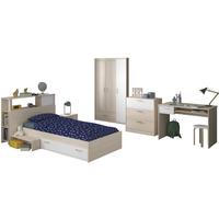 JUGENDZIMMER Set 6-tlg Kleiderschrank Schreibtisch Bett 90x200 - Silberfarben/Weiß, Holz/Holzwerkstoff (90/179/200cm) - Parisot Meuble