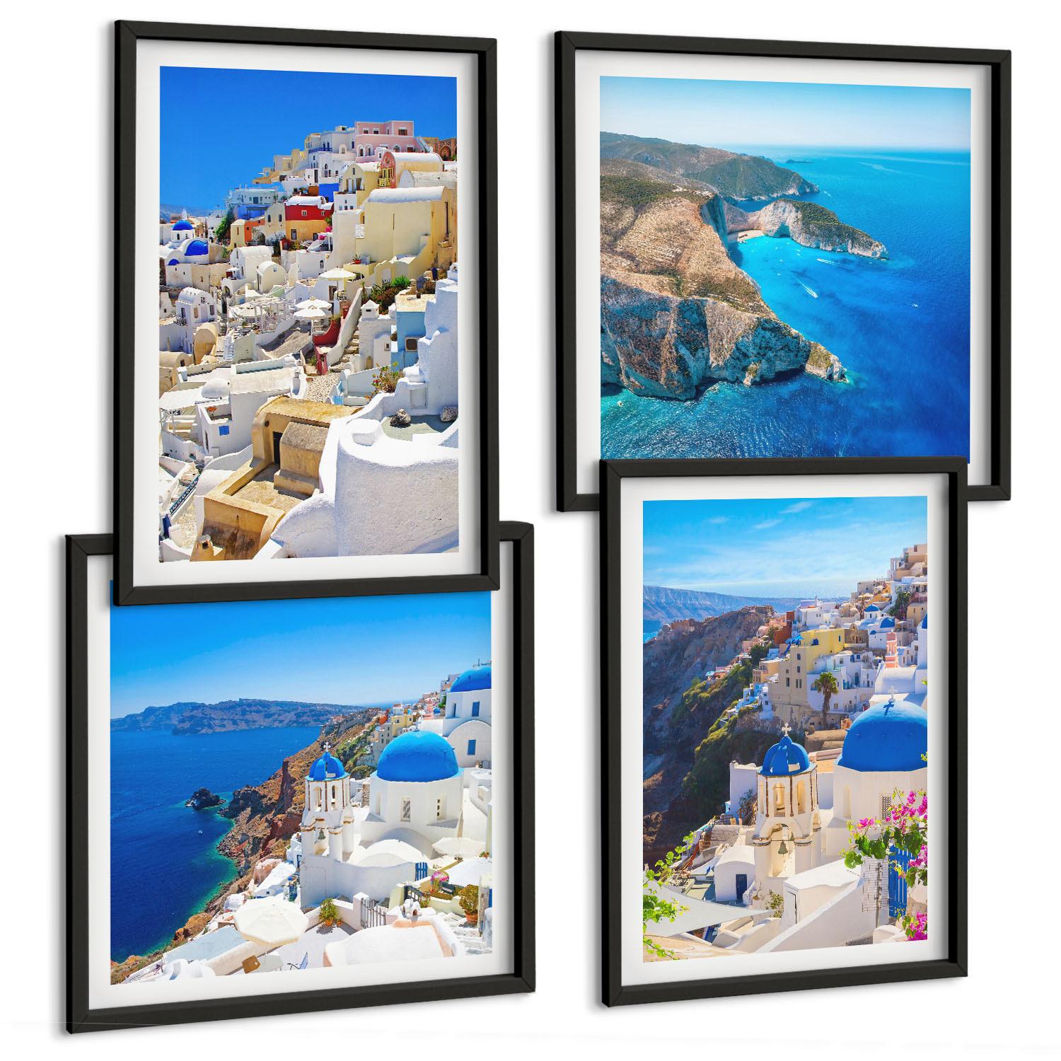 BILDER SET 4er Set - 50x50 cm & 40x60 cm Schwarzer Rahmen - Architekturlandschaft Oia Santorin Griechenland - Schwarz, Kunststoff (50/50cm) - TULUP