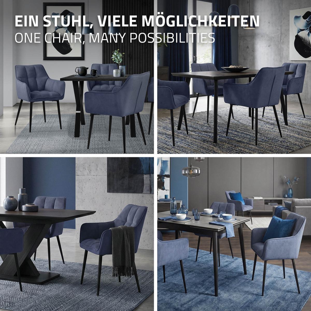 ESSZIMMERSTUHL Blau Frotteestoff - Blau/Schwarz, Textil/Metall (63/90/57cm) - ML-DESIGN