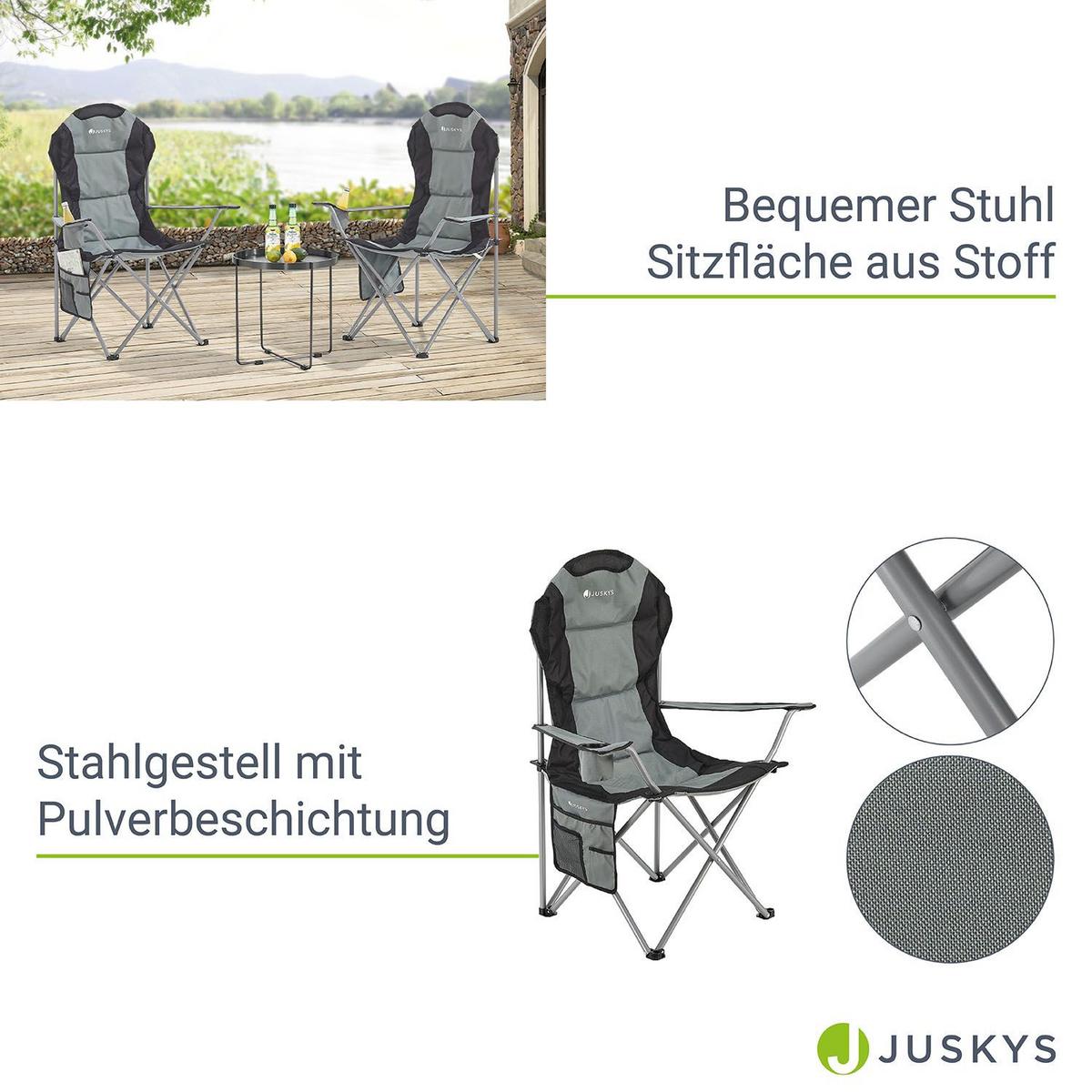 CAMPINGSTUHL Lido grau mit Flaschenhalterung & Tragetasche - Grau, Textil (62/102/62cm) - Juskys