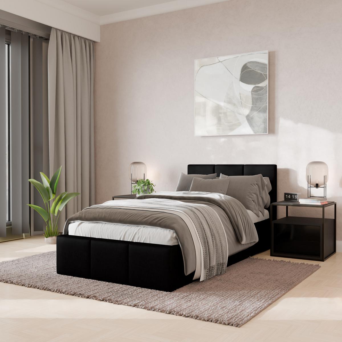 POLSTERBETT für Schlafzimmer Einzelbett mit Stauraum Schwarz 90x200 - Schwarz, Holzwerkstoff (90/200cm) - Muralo