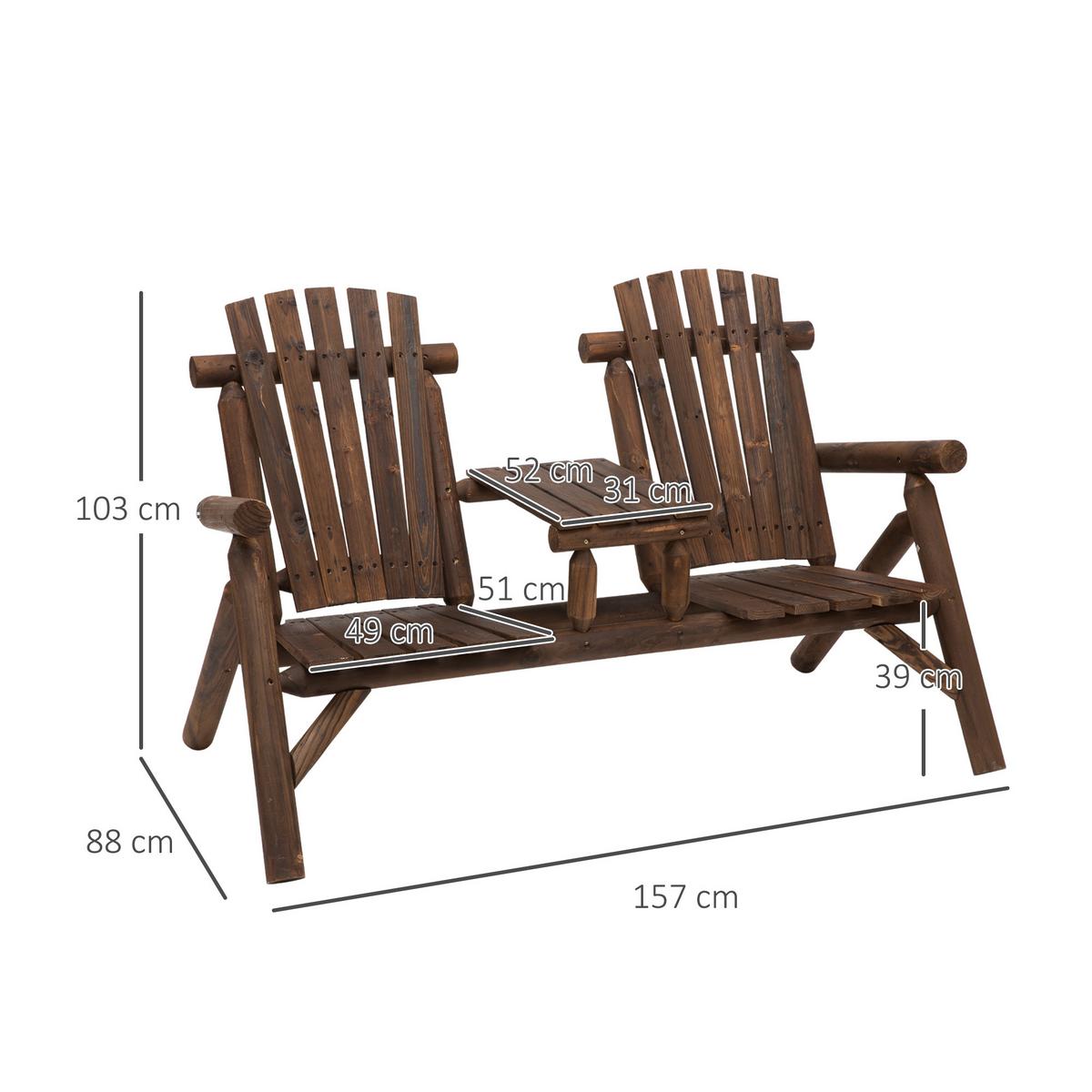 GARTENBANK mit Tisch, 157 x 88 x 103 cm, Massivholz, Braun - Braun, Holz (88/103/157cm) - Outsunny