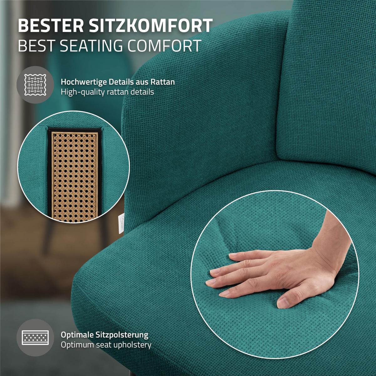 ESSZIMMERSTUHL Petrol mit Stoffbezug - Petrol/Schwarz, Textil/Metall (59/86/59cm) - ML-DESIGN