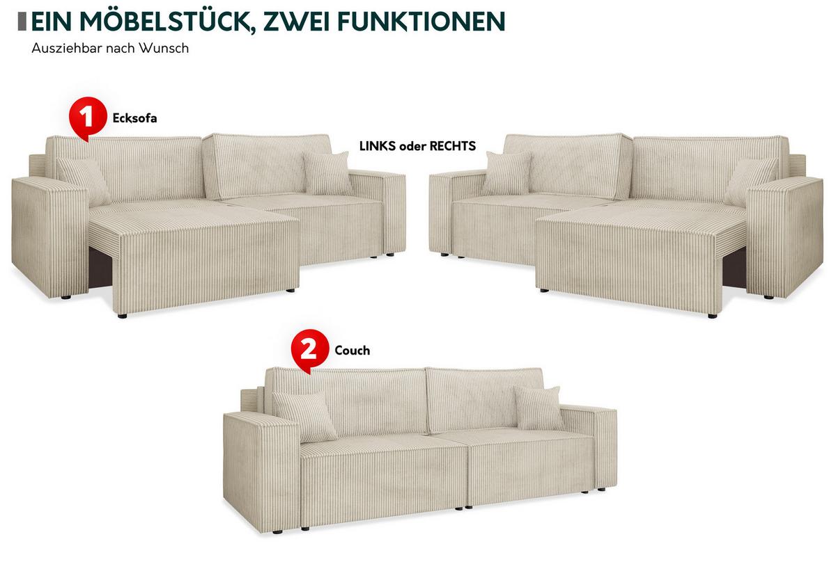 SCHLAFSOFA Karl mit L-Funktion - Schwarz/Braun, Holz/Kunststoff (245/82/139cm) - MIRJAN24