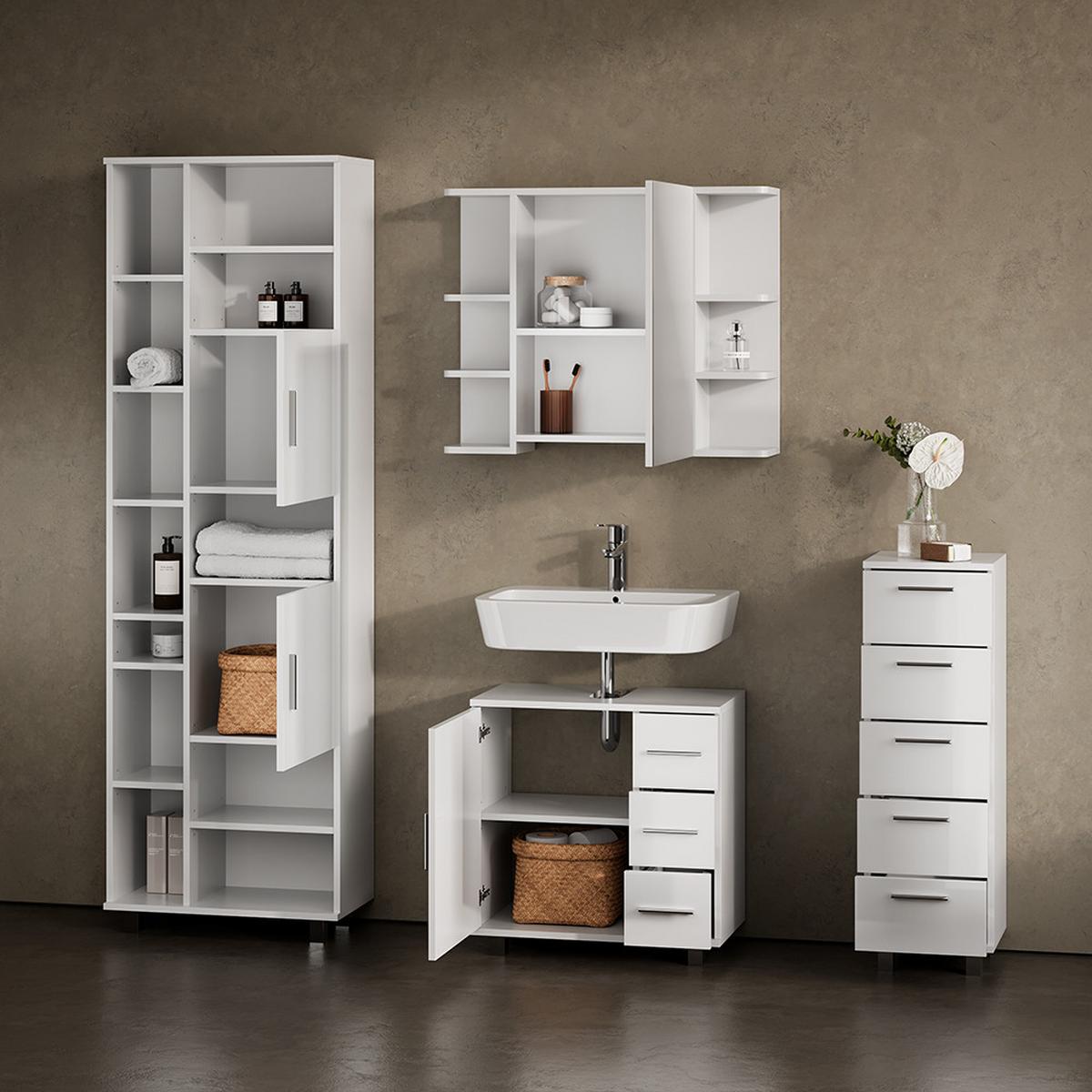 BADMÖBEL-SET Eisak Weiß 4 Teile - Weiß, Holzwerkstoff (60/60/33cm) - Livinity®