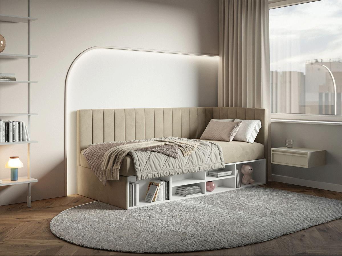 JUGENDBETT Ventrio Graubeige Easy-Clean-Samtbezug 90x200 cm - Taupe, Holz/Textil (90/200cm) - Selsey