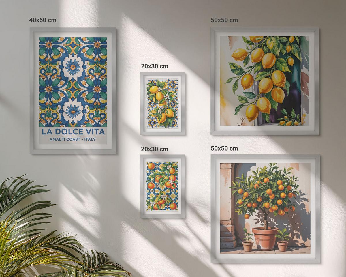 BILDER SET 5er Set - 50x50 cm & 20x30 cm & 40x60 cm Silberner Rahmen - Zitronenlimonade blaue Tür - Silberfarben, Kunststoff (40/60cm) - TULUP