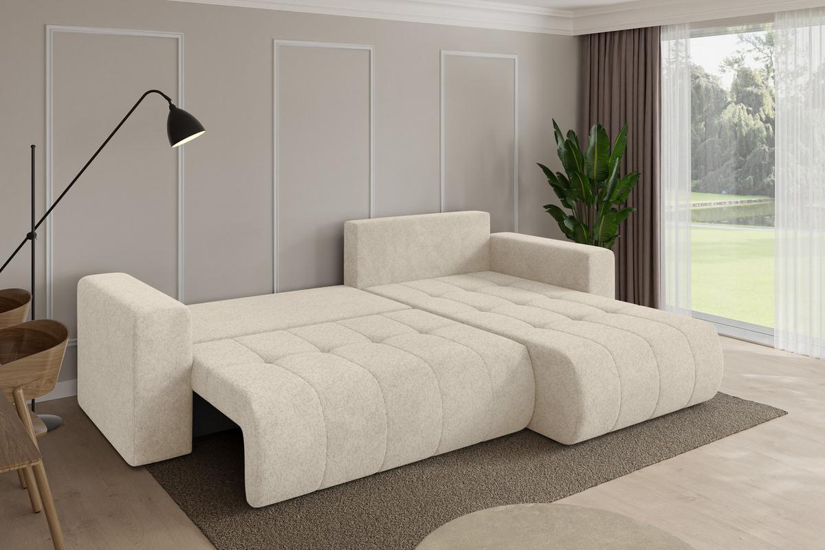 ECKSOFA mit Schlaffunktion Ottomane Rechts MILA-L 277x194x86 Creme Velours - Creme/Schwarz, Holzwerkstoff/Kunststoff (277/194cm) - ALTDECOR
