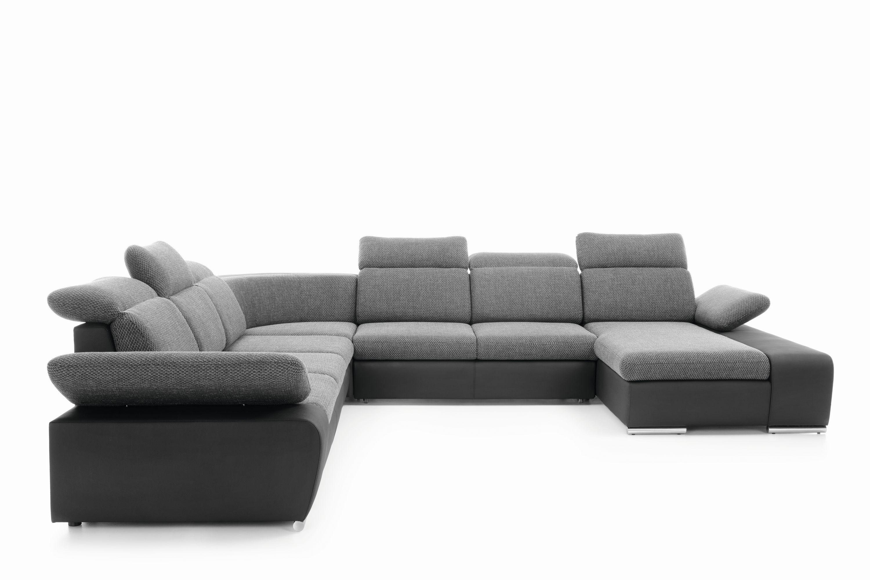 WOHNLANDSCHAFT TRENTO Grau Geflochtener Stoff mit Schlaffunktion - Grau, Holz (355/100/355cm) - MASSENO
