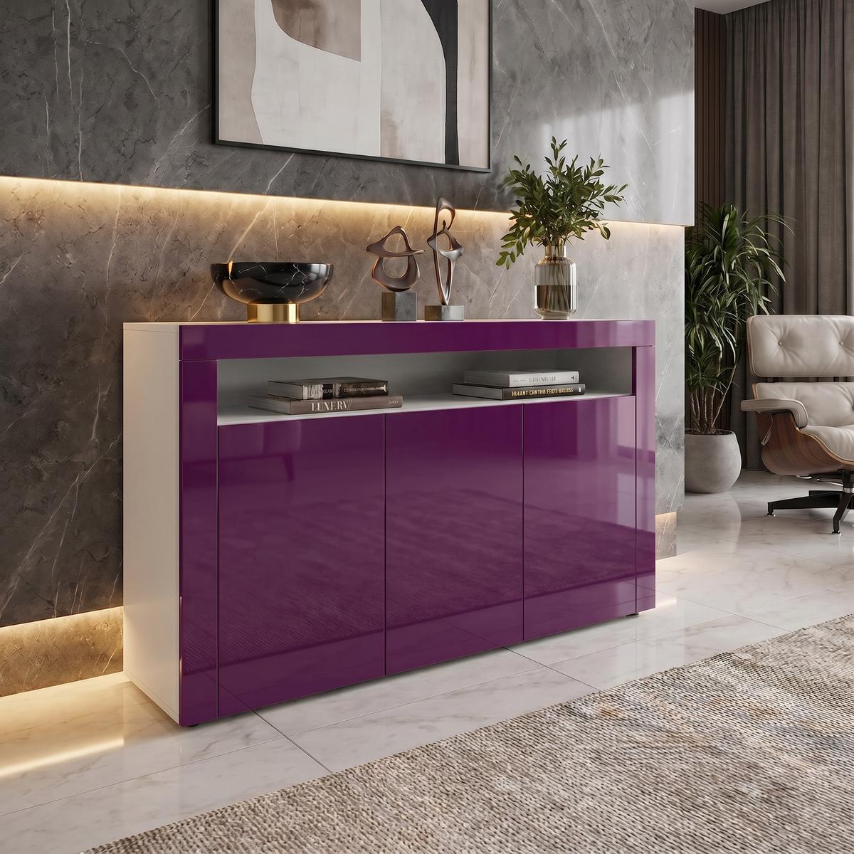 SIDEBOARD Valencia Brombeer Hochglanz / Brombeer Hochglanz - Brombeere, Holzwerkstoff (155/92/40cm) - Vladon