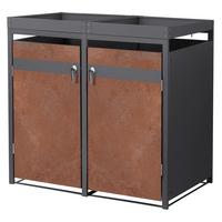 MÜLLTONNENBOX 2er mit Pflanzdach Anthrazit-Rostoptik - Rotbraun, Metall (132/124/80cm) - ML-DESIGN