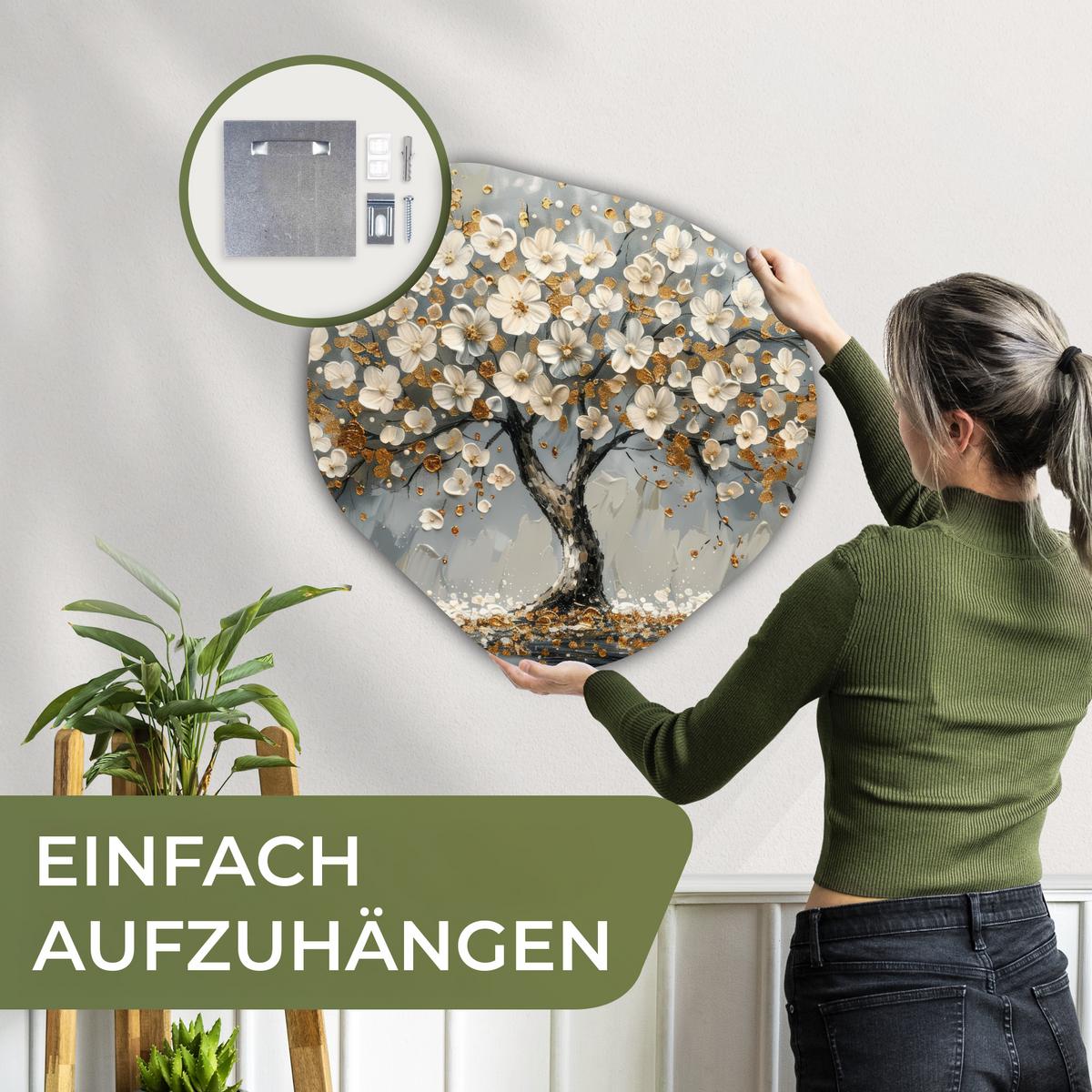 WANDBILD Baum - Gold - Blumen - Abstrakt - Kunst Wandbild 60x60 cm - Goldfarben, Kunststoff (60/60cm) - MuchoWow