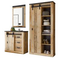 GARDEROBE Set 3-tlg. Used Wood Vintage mit großem Schuhschrank, Soft-Close - Anthrazit/Schwarz, Holzwerkstoff/Metall (206/201/43cm) - Furn.Design