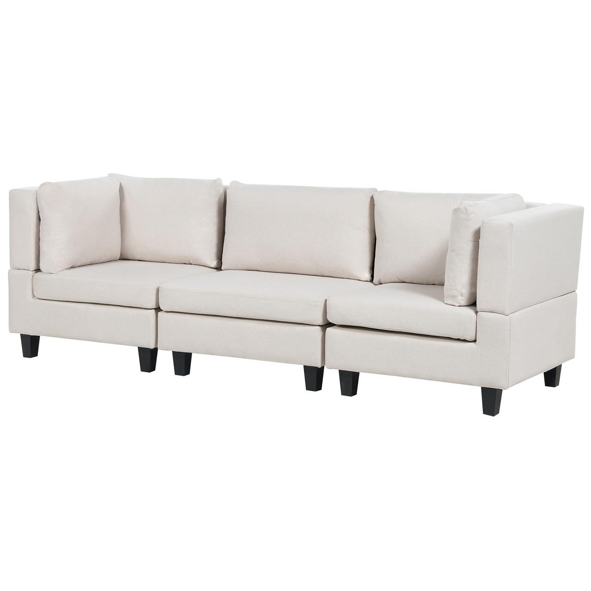 3-SITZER-SOFA Leinenoptik hellbeige Unstad - Beige/Schwarz, Textil (228/72/76cm) - Beliani