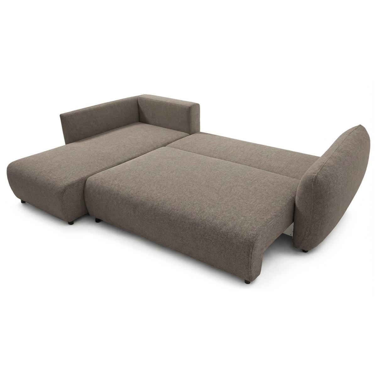ECKSCHLAFSOFA Zordo HELLBRAUNER CHENILLE LINKS MIT ZWEI BETTKÄSTEN - Hellbraun/Schwarz, Kunststoff/Textil (256/170cm) - Selsey