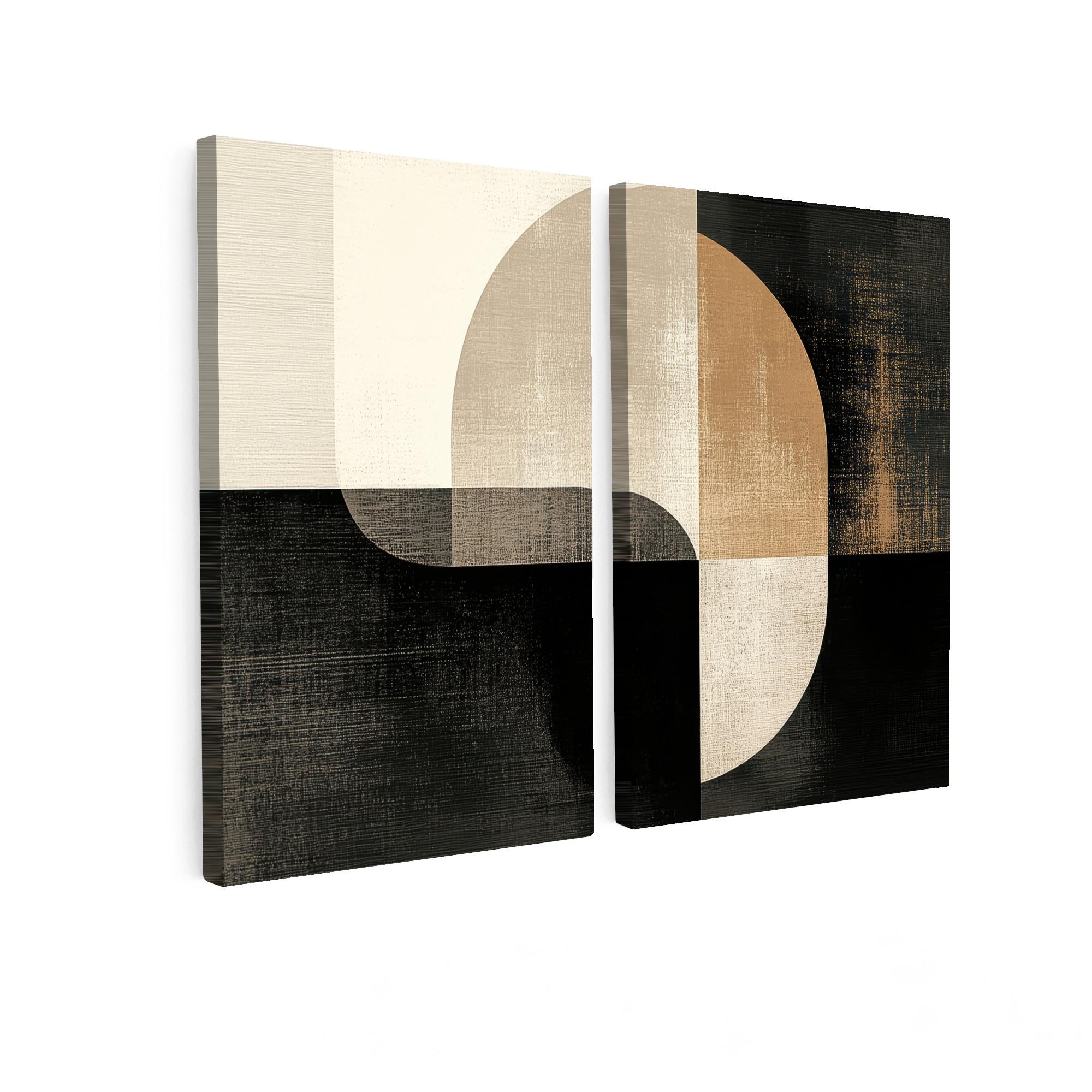 LEINWANDBILD 2er Set Formen - Abstrakt - Gold 160x120 cm - Schwarz, Textil (160/120cm) - MuchoWow
