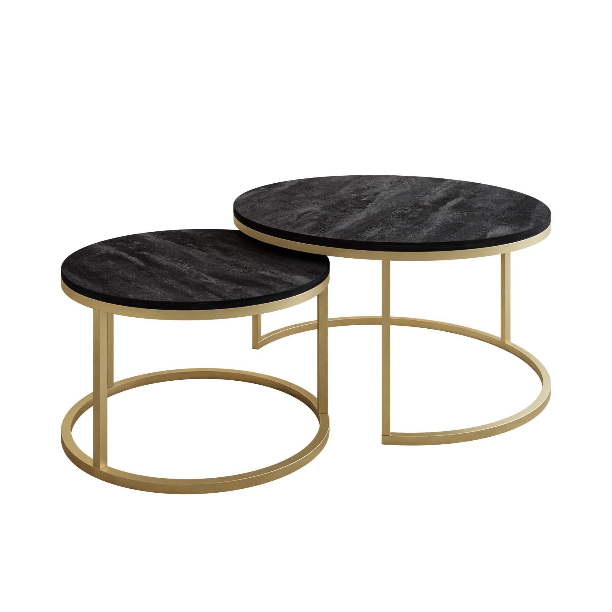 COUCHTISCH 2-in-1 CIRI dunkler Beton matt gold - Goldfarben, Holzwerkstoff (80/80/48cm) - Lookway