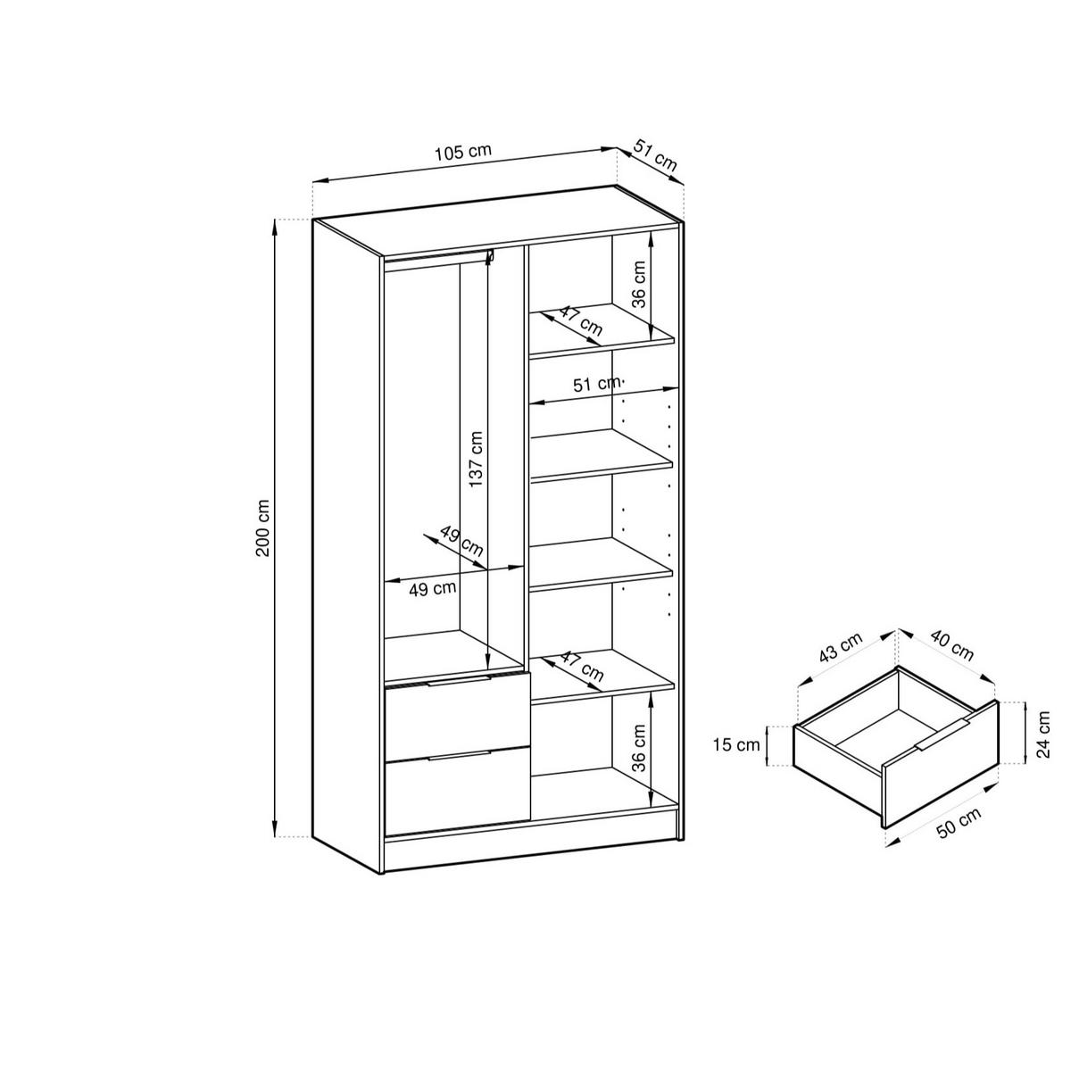 DREHTÜRENSCHRANK NELIANA 105/200/51 cm 2-türig Grau - Grau, Holzwerkstoff (105/200/51cm) - MASSENO