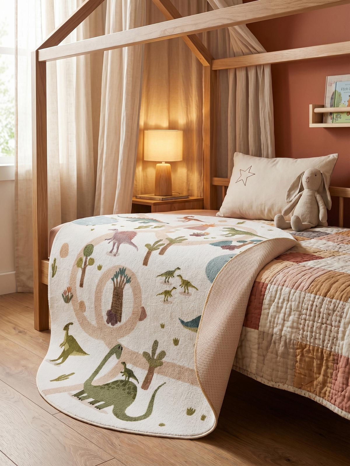 SPIELTEPPICH Waschbar TINO in Creme, mit Dino-Landschaft, Ø 160 cm - Beige, Textil (160/160cm) - KADIMA DESIGN