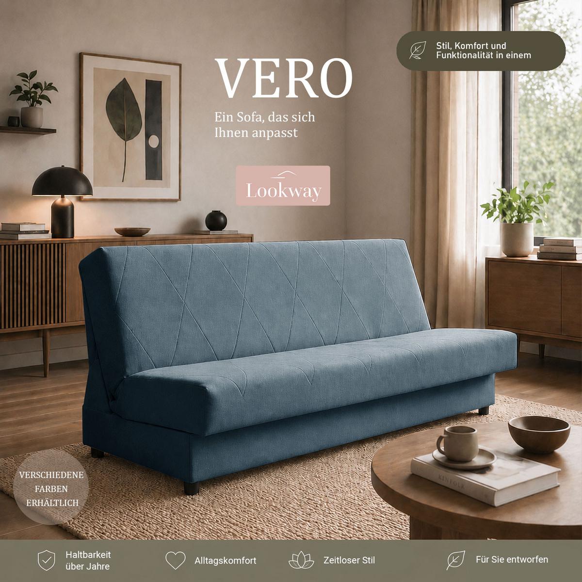 SCHLAFSOFA VERO mit Schlaffunktion Castel 74 - Blau, Textil (191/88/90cm) - Lookway