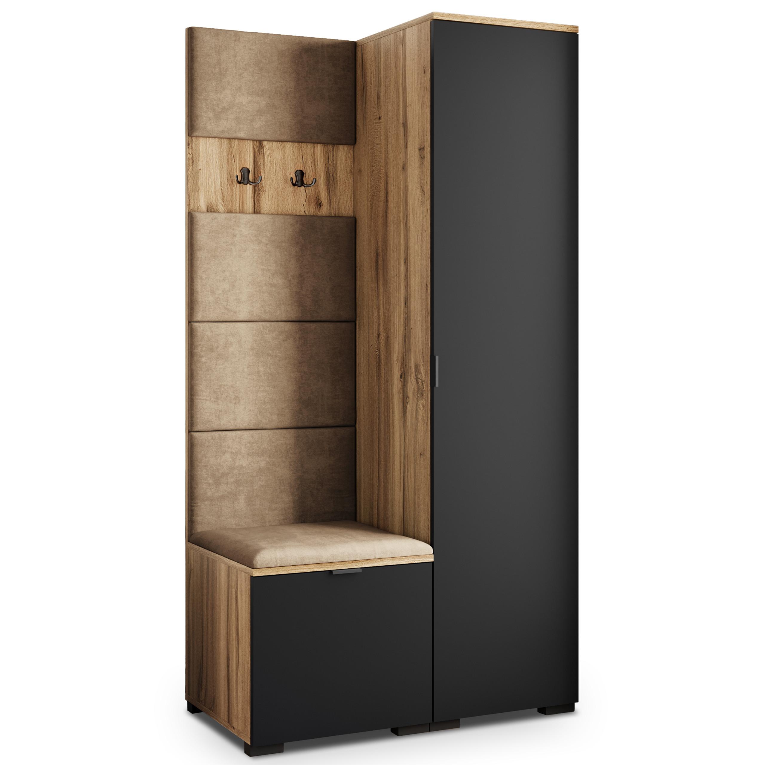 GARDEROBENSCHRANK LORI 95/181/51 cm Modern Garderobe-Set Eiche Wotan - Eiche Wotan/Schwarz, Holzwerkstoff (95/181/51cm) - MASSENO