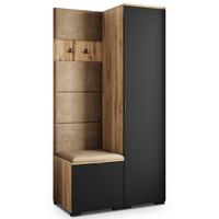GARDEROBENSCHRANK LORI 95/181/51 cm Modern Garderobe-Set Eiche Wotan - Eiche Wotan/Schwarz, Holzwerkstoff (95/181/51cm) - MASSENO