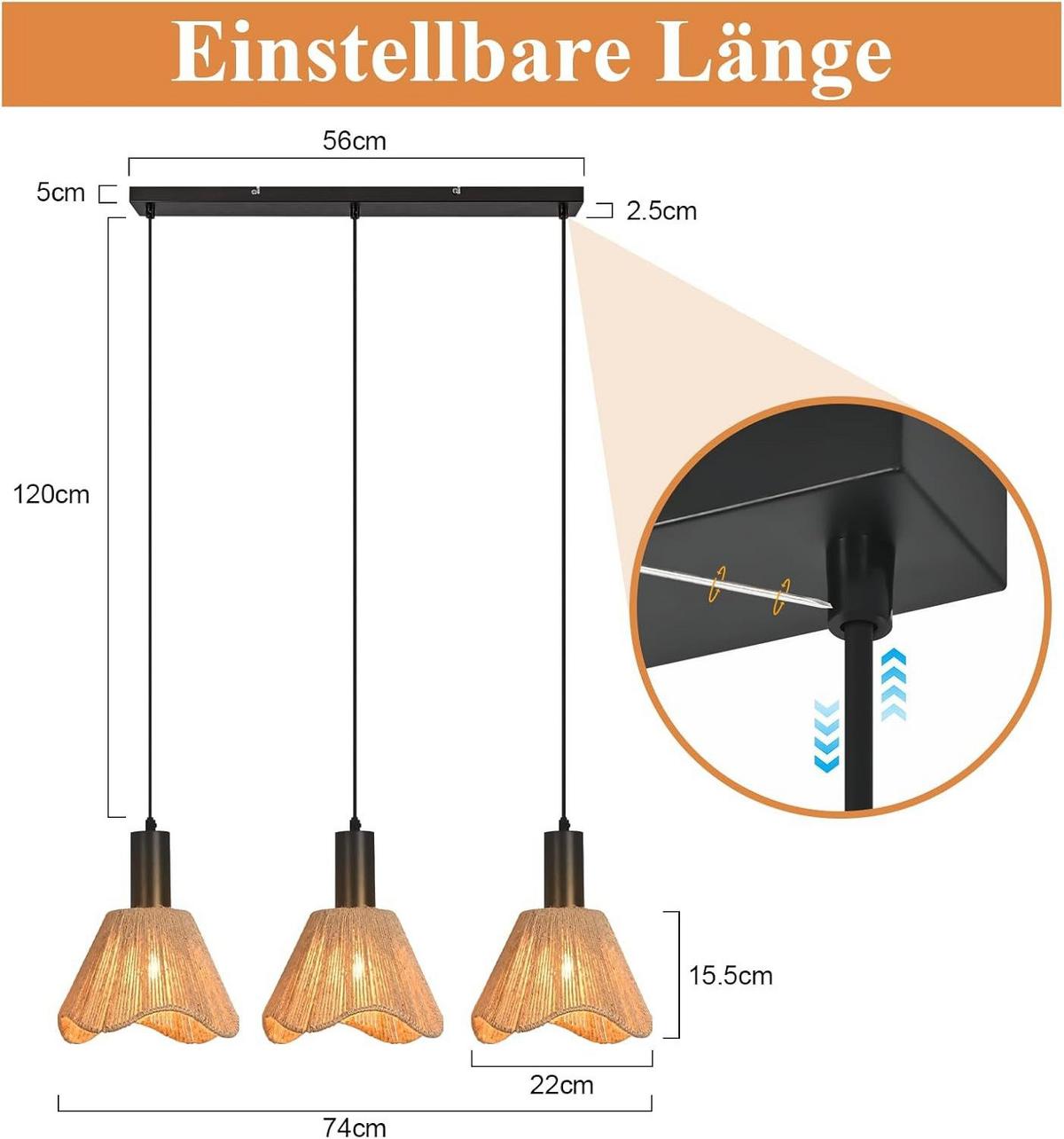 PENDELLEUCHTE ASCHAFFENBURG Ⅲ 74/56/120 cm - Schwarz, Metall (74/56/120cm) - Nettlife