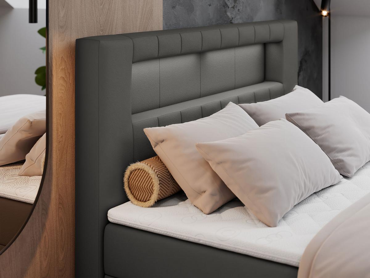 BOXBETT GOLD-5 LED 140/200 Dunkelgrau Kunstleder - H3 - Dunkelgrau, Holz/Textil (140/200cm) - MKS