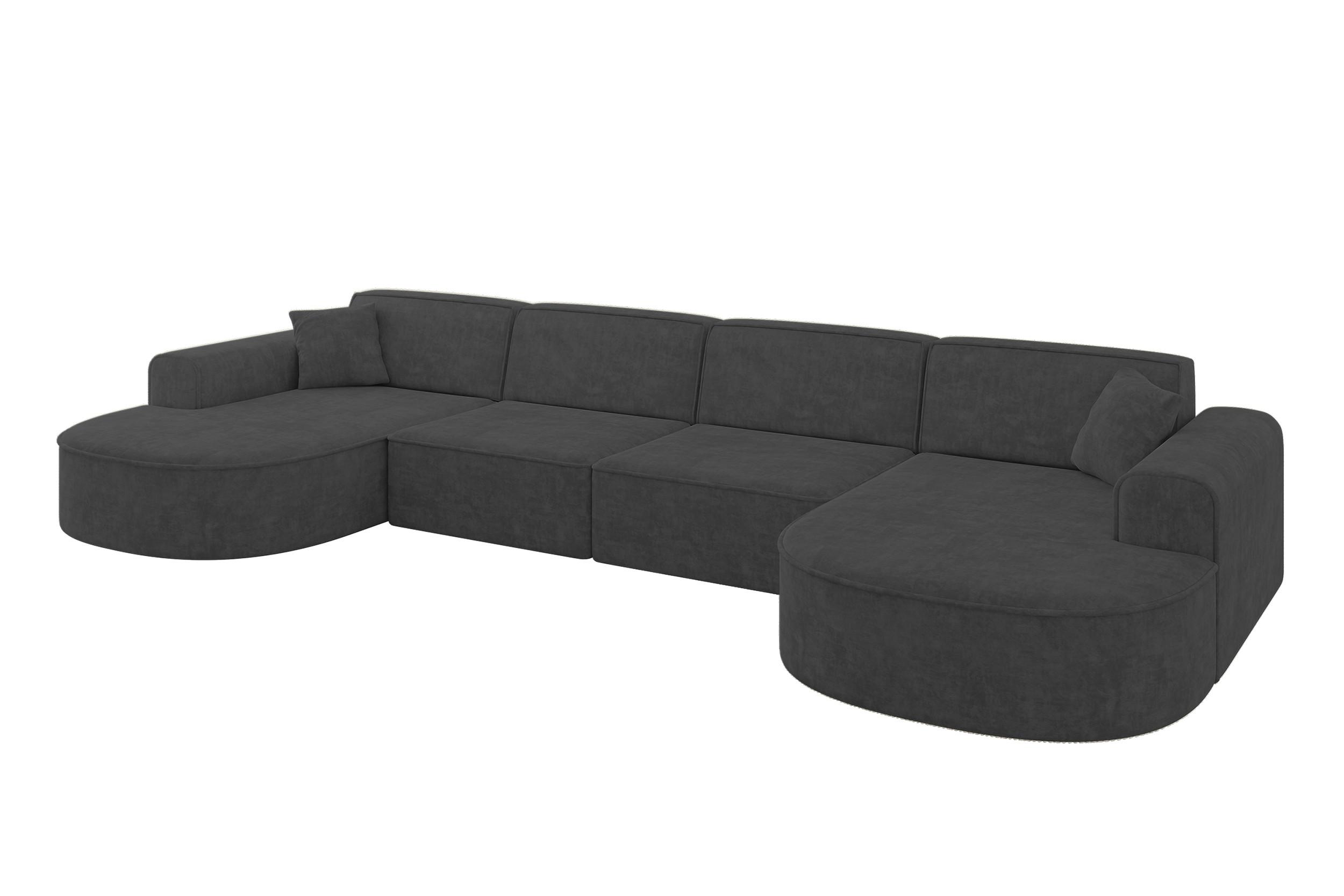 WOHNLANDSCHAFT MARI-U2 - 388x171x79 cm Dunkelgrau Velours - Dunkelgrau/Schwarz, Holzwerkstoff/Kunststoff (388/79/171cm) - ALTDECOR