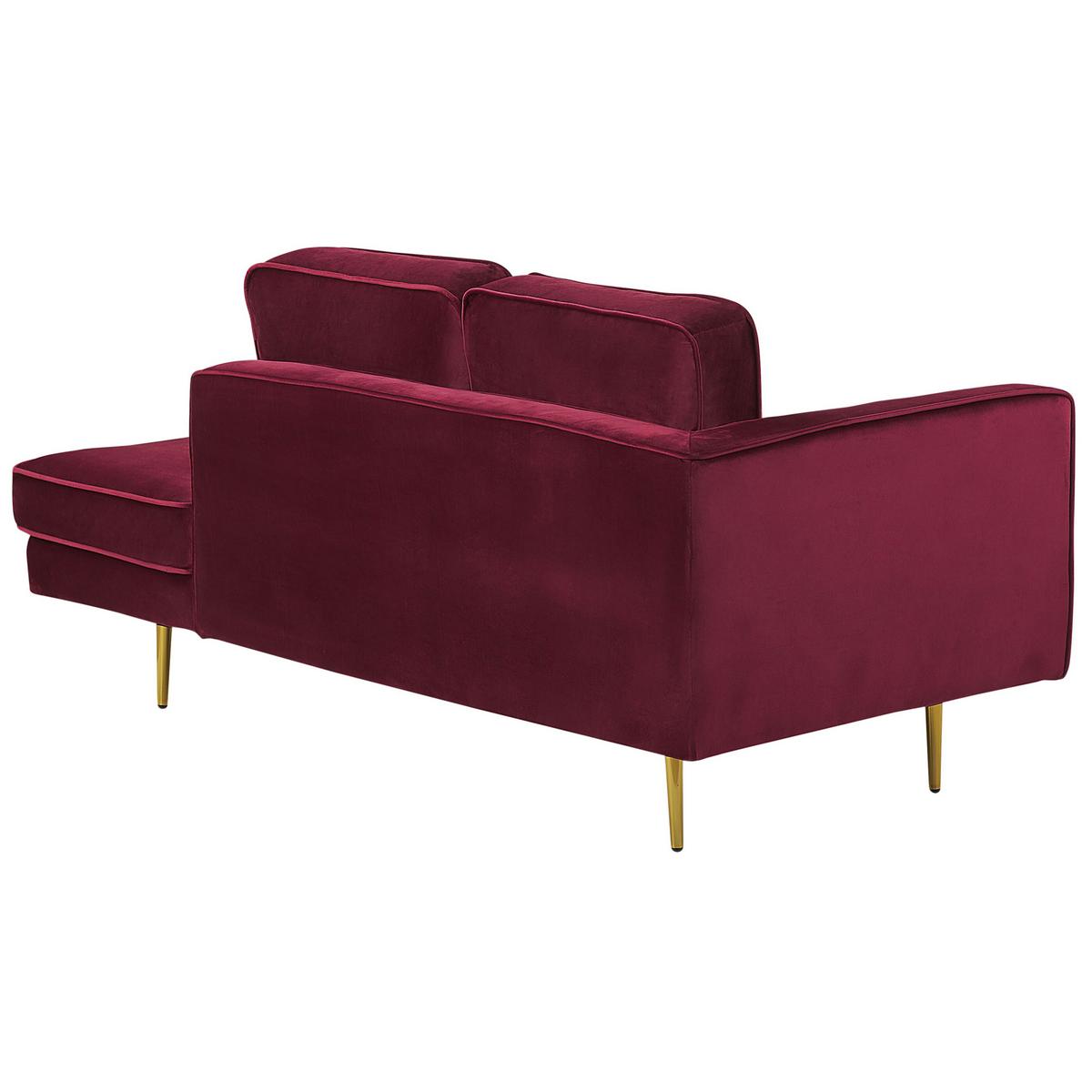 CHAISELONGUE Samtstoff dunkelrot linksseitig Miramas - Rot/Goldfarben, Textil (171/63/79cm) - Beliani