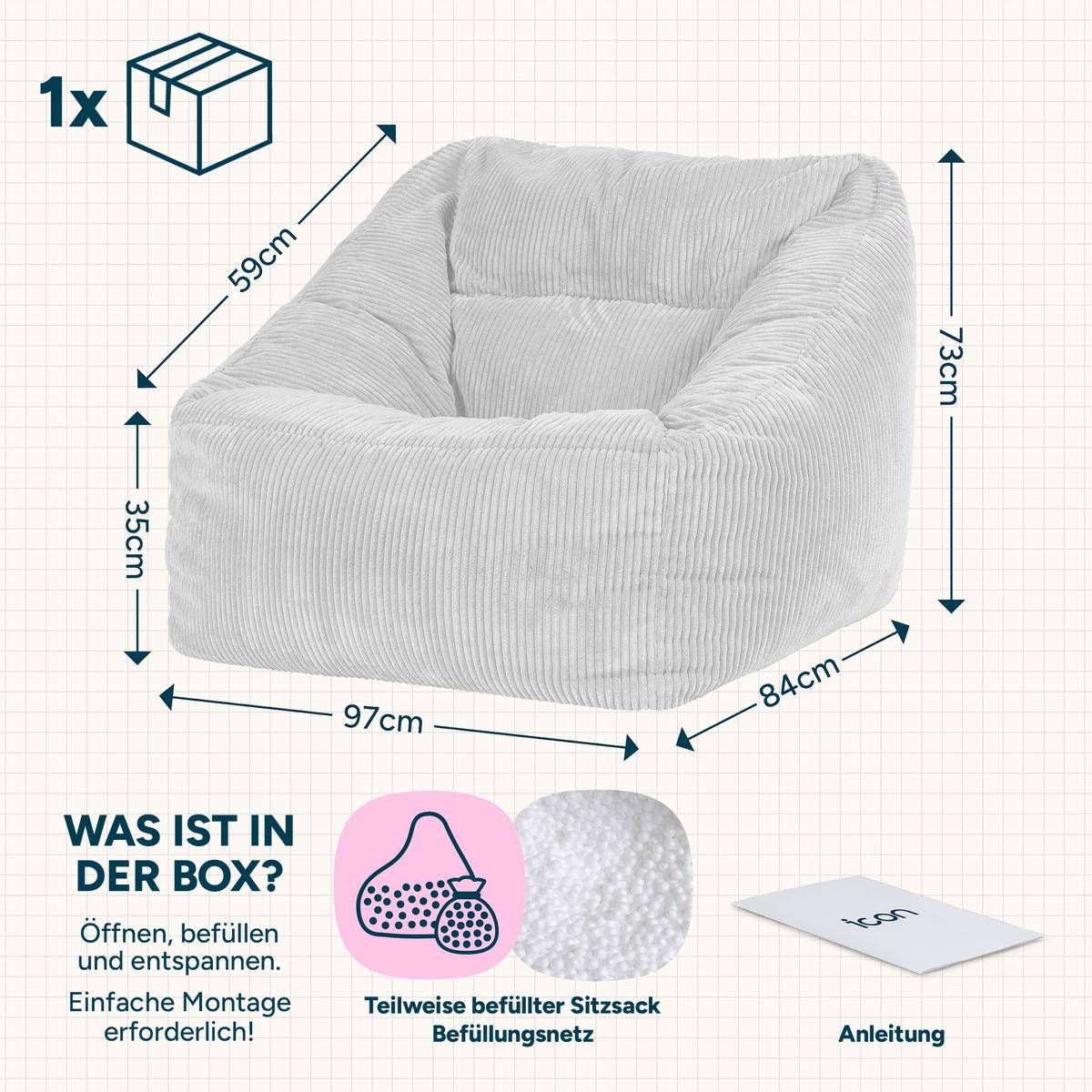 SITZSACK Cord Sessel Natalia - Grau, Textil (97/73/84cm) - icon