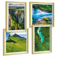 BILDER SET 4er Set - 50x50 cm & 40x60 cm Goldrahmen - Grüne Berge, Flussfelsen - Goldfarben, Kunststoff (50/50cm) - TULUP