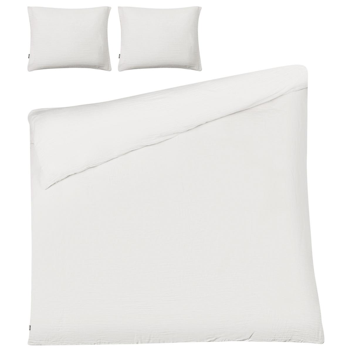 BETTWÄSCHE-SET 200/200 cm Baumwollmusselin Cremeweiß Sumner - Creme, Textil (200/200cm) - Beliani