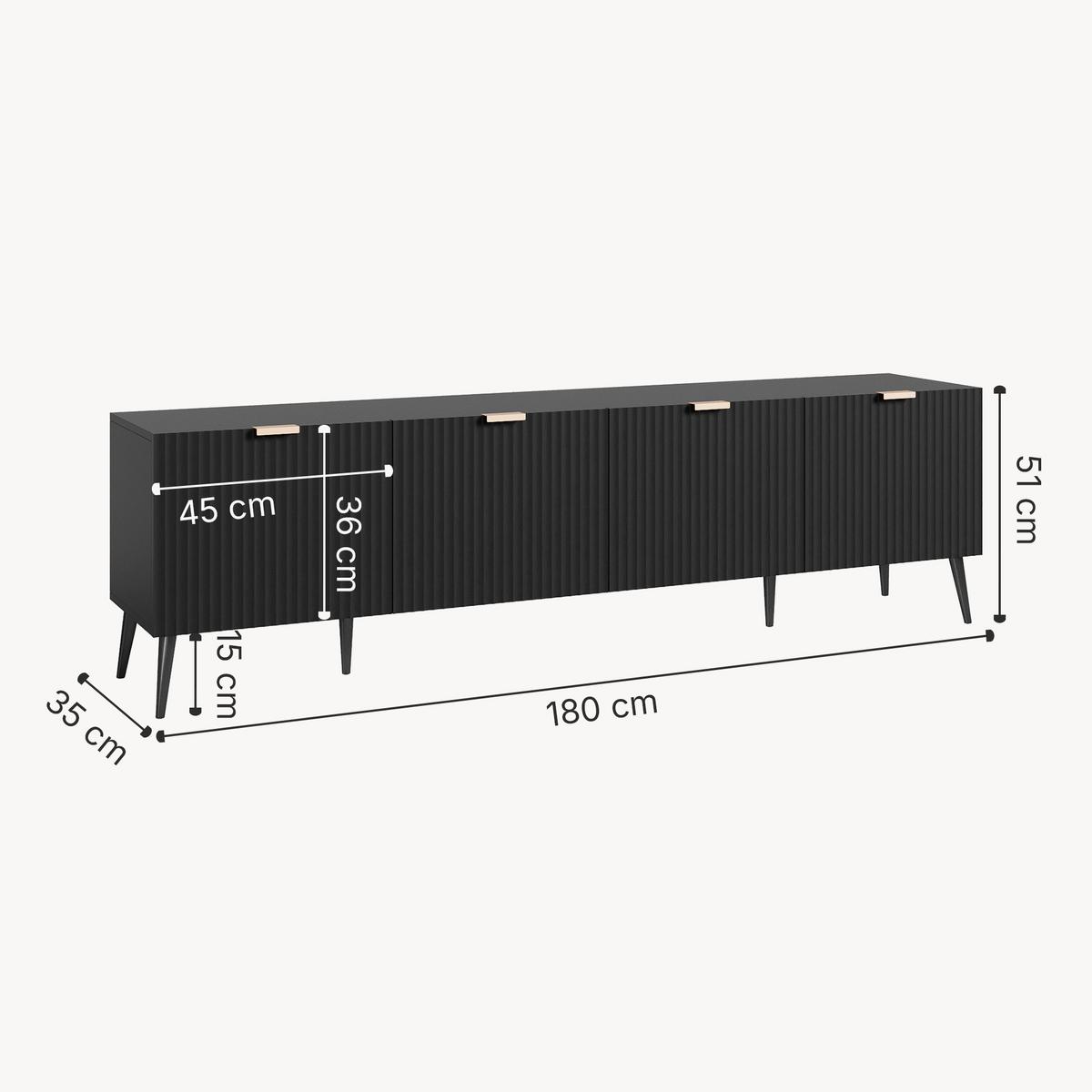 FERNSEHSCHRANK Nand - Schwarz, Holzwerkstoff/Metall (35/51/180cm) - [en.casa]