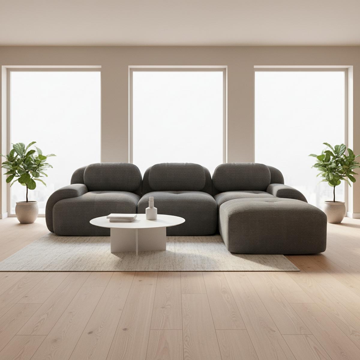ECKSOFA in cordstoff grau rahmenloses design & modular - Grau, Textil (178/298cm) - Urban Meuble